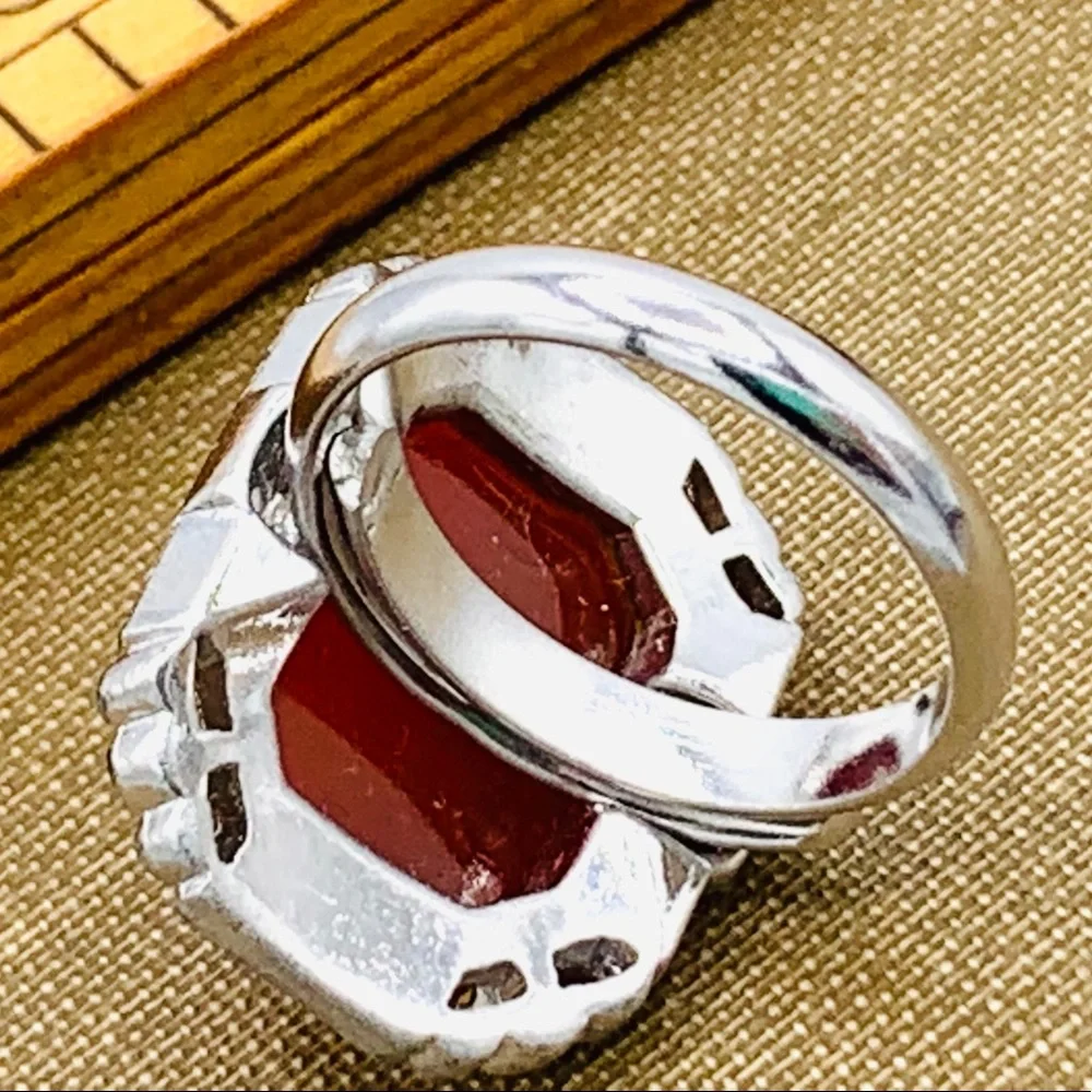 Red orange vintage costume ring NOS adjustable